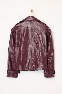 Bordo Regular Kal?p Suni Deri Biker Ince Ceket Mont TWOAW26MO00003 - Trendyolmilla фото 7