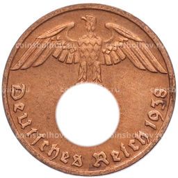 Монета 1 рейхспфенниг 1938 года D Германия