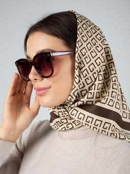 Платок на голову, с абстракцией MAGROM, бежевый, 90 х 90 см, из искусственного шелка