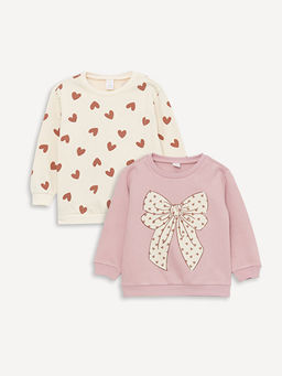 Bisiklet Yaka Uzun Kollu Bask?l? K?z Bebek Sweatshirt 2li