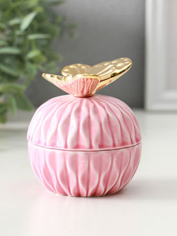 Шкатулка для украшений с крышкой «Золотой филин», керамика, розовая, 8×8×12 см