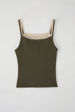 TRENDYOLMILLA Lacivert Cift Katl? Dantel Detayl? Fitilli Fitted/Vucuda Oturan Orme Atlet TWOSS25AL00035 фото 5