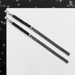 Серьги висячие со стразами Капель блеск, цвет бело-чёрный в сером металле, 11см - Queen fair фото 3