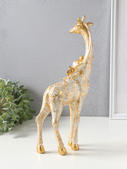 Фигура полистоун «Жираф с листьями и цветами», бело-золотой, 17.3×8.3×35.5 см
