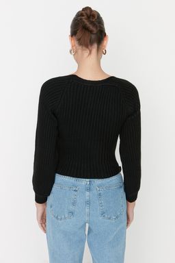 Siyah Crop Kalp Yaka Triko Kazak TWOAW22KZ1760