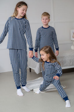 Пижама подростковая из кулирки пенье на манжетах Дрёма клетка синяя - Амадэль фото 15