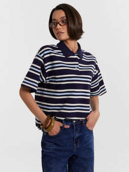 Поло женское синее в полоску