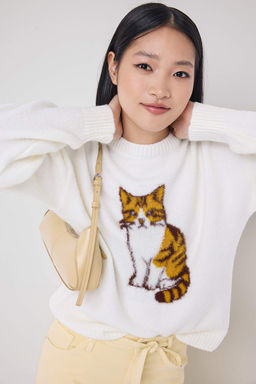 Teen Ekru*001 Kedi Nak?sl? Bisiklet Yaka Triko Kazak TWOAW26KZ00230