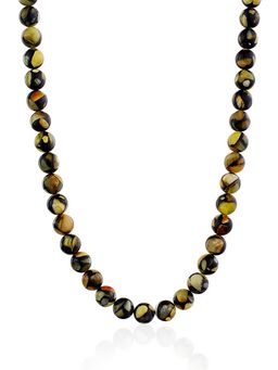 Яркие бусы из янтарной мозаики Шары далматин чёрные