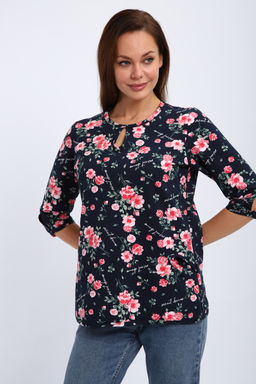 Кофта женская из футера 2-н Анфиса цветы на синем