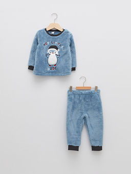 Bisiklet Yaka Uzun Kollu Nak?? Detayl? Pel?? Erkek Bebek Pijama Tak?m
