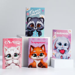 Блокнот А6, 32 л С 8 Марта. Животные Набор из 4 шт. в пакете