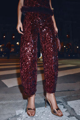 SEQUINNED BARREL TROUSERS