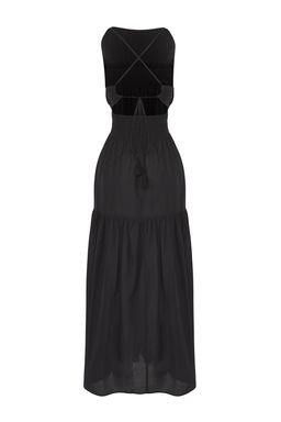 Trendyolmilla Siyah Oversize Maxi Dokuma 100% Pamuk Plaj Elbise TBESS25EL00125