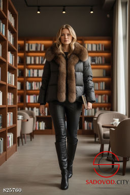 Пуховик с капюшоном натуральный мех