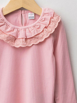 Bisiklet Yaka Uzun Kol Kendinden Desenli K?z Bebek Ti??rt - Waikiki фото 3