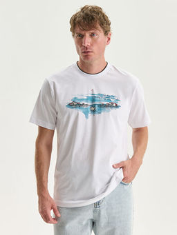 Bisiklet Yaka K?sa Kollu Bask?l? Penye Erkek Ti??rt