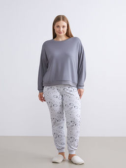 Beli Lastikli Bask?l? Kad?n Jogger Pijama Alt?