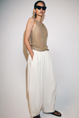 PANTAL?N BARREL FLUIDO ZW COLLECTION / Blanco roto