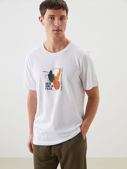 Bisiklet Yaka Bask?l? Penye Erkek Ti??rt