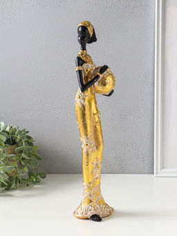 Фигура полистоун «Африканка с кувшином, с повязкой в волосах», бело-золотой, 9×8×37.5 см