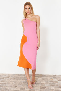 Pembe Renk Bloklu Tek Omuz Triko Elbise TWOSS24EL00462 - Trendyolmilla фото 2