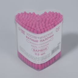 Ватные палочки на деревянной основе «Сердце», 7 см, 112 шт., в пластиковом органайзере, розовые