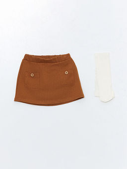 Beli Lastikli K?z ?ocuk Etek ve K?lotlu ?orap 2li Tak?m