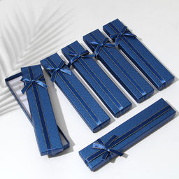 Цена за 6 шт. Коробочка подарочная под браслет/цепочку/часы Бантик стёганый принт, 21?4 см, синяя, вставка белая - Simaland фото 3