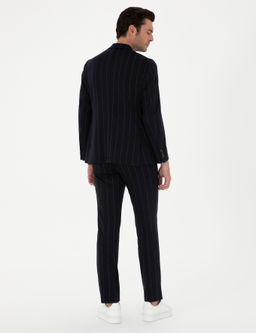 Koyu Lacivert Slim Fit Y_n Kar___ml_ _izgili Pantolon