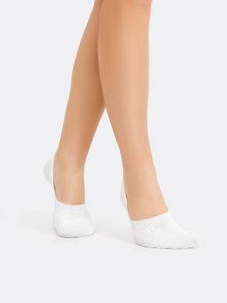 Цена за 5 пар! Женские ажурные подследники белого цвета с нанесением силикона