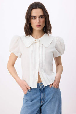 Beyaz Balon Kollu Pamuklu Gomlek TWOSS26GO00126