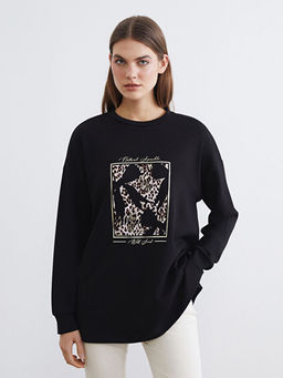 Bask?l? Soft Touch Oversize Kad?n Sweatshirt Tunik