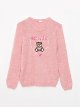 Bisiklet Yaka Uzun Kollu Nak??l? Triko K?z ?ocuk Kazak