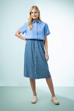 Джинсовая длинная юбка-трапеция - Defacto фото 2