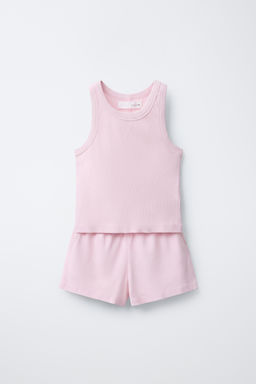 CONJUNTO RIB LAVADO CAMISETA NADADORA Y BERMUDA / Rosa