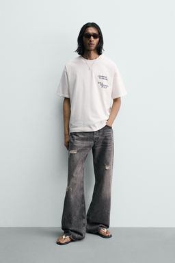 CAMISETA TEXTOS ESTAMPADOS CONTRASTE / Blanco