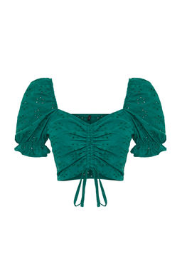 Yesil Buzgu Detayl? Crop Dokuma Bluz TWOSS24BZ00340 - Trendyolmilla фото 7