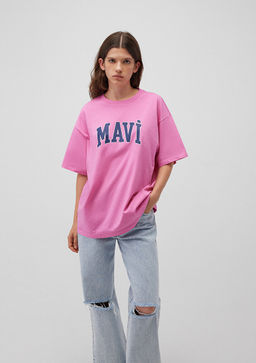 Mavi Logo Bask?l? Pembe Tisort