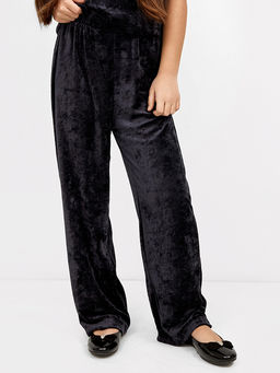 Велюровые брюки свободного силуэта черного цвета для девочек - Mark formelle фото 2