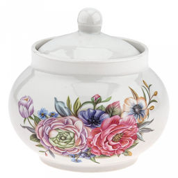 Сахарница фарфоровая "Розы 3D" 2 вариант 500мл, д12см, h9см, форма "Рубин" (Россия)