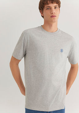 Mavi Logo Islemeli Gri Basic Tisort