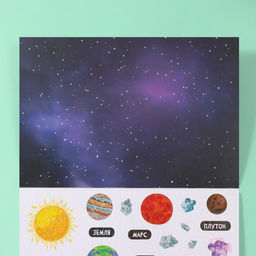 Наклейки в книжке «Космография», 3 фона, голография, 20.7×14.2 см