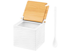 Банка для сыпучих продуктов 800 мл 11,5*11*11,5 см Айсберг волны + ложка + откидная бамбук.крышка - Elan gallery фото 4