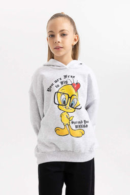 Мягкий толстый толстый свитшот оверсайз с капюшоном Looney Tunes для девочек - Defacto фото 3