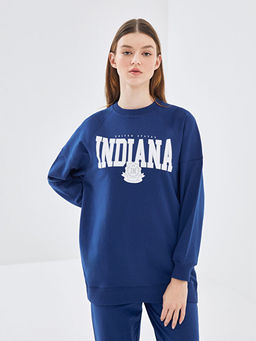 Bisiklet Yaka Bask?l? Oversize Kad?n Sweatshirt Tunik