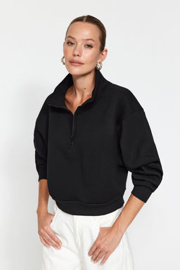 TRENDYOLMILLA Lacivert Rahat Kesim Crop Basic Fermuarl? Dik Yaka Kal?n Ici Polarl? Orme Sweatshirt TWOAW24SW00221 фото 7