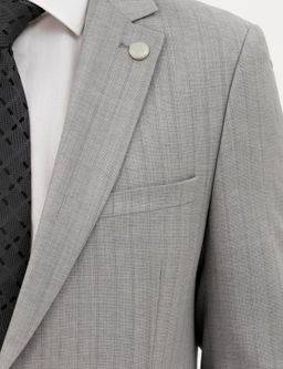 Gri Ex. Slim Fit %100 Y_n _izgili Tak_m Elbise