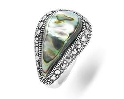 Кольцо из серебра марказит, перламутр, SL-AGA20