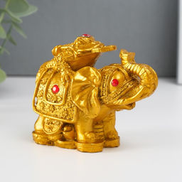 Нэцкэ фигурка «Слон с денежной жабой на спине», полистоун, под бронзу, 7.5×9.3×5.2 см